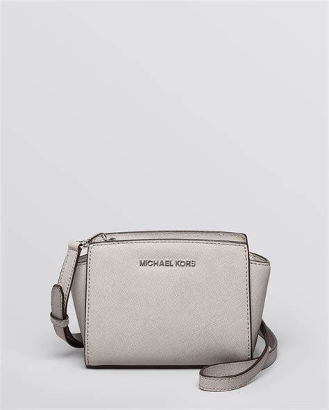 michael kors selma mini messenger bag in pearl grey|selma mini crossgrain leather bag.